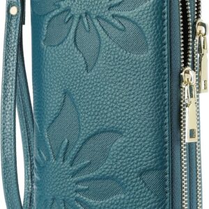 Women's Wallet Large Capacity Double Zip Around Credit Card Holder Leather Ladies Wallet with RFID Blocking Phone Wristlet Purse Teal