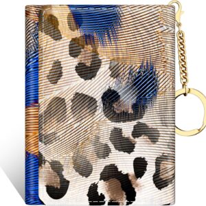 Women's Wallet, Small Slim RFID Card Wallets for Women, Trifold Leather Clutch Card Wallet Organizer, Cute Front Pocket Purse with 7 Card Slots & ID Window & Keychain （Abstract Leopard）