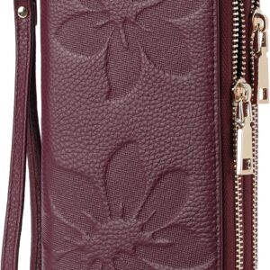 Women's Wallet Large Capacity Double Zip Around Credit Card Holder Leather Ladies Wallet with RFID Blocking Phone Wristlet Purse Purple